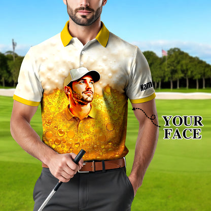 HomyGifts Men's Customized Face Artistic Golf Polo Shirt, Beer pattern Design, Special Gift for Beer & Golf Lovers, Summer Party Outfit, Unique Gift for Men Style 6