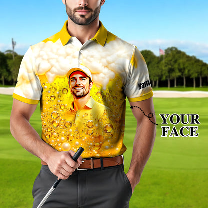 HomyGifts Men's Customized Face Artistic Golf Polo Shirt, Beer pattern Design, Special Gift for Beer & Golf Lovers, Summer Party Outfit, Unique Gift for Men Style 4