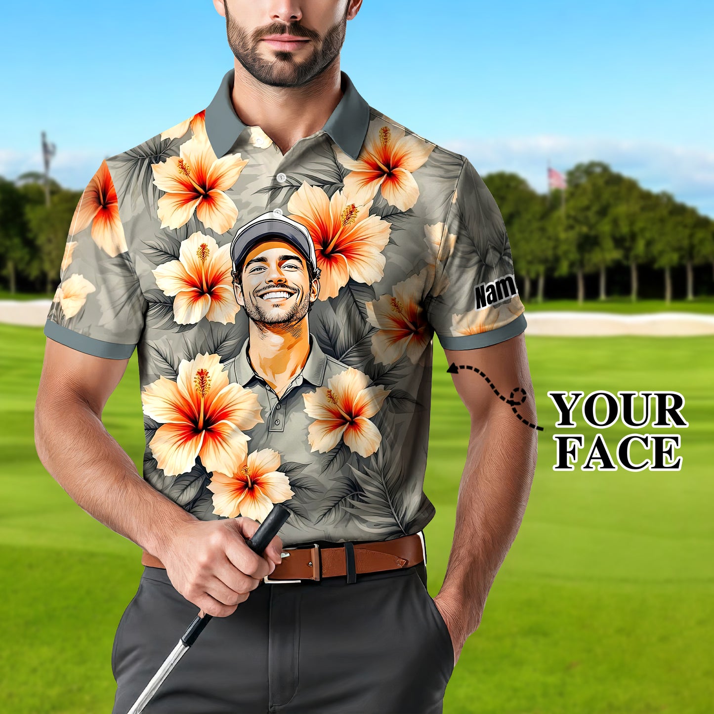 Custom Face Tropical Floral Polo Shirt – Personalized Summer Shirt, Fun Beach Vacation Gift, Unique Tropical Party Outfit Style 8