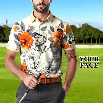 Custom Face Tropical Floral Polo Shirt – Personalized Summer Shirt, Fun Beach Vacation Gift, Unique Tropical Party Outfit Style 5