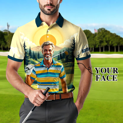 Custom Vintage Americana Golf Polo with Your Face - Retro Personalized Gift for Men Style 12