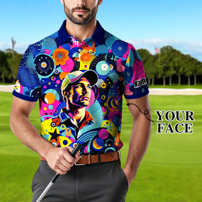 HomyGifts Custom Face Polo Shirt – Personalized Abstract Geometric Art Photo Shirt, Unique Gift for Him & Her