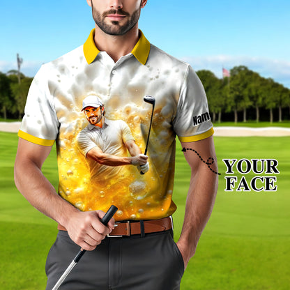 HomyGifts Men's Customized Face Artistic Golf Polo Shirt, Beer pattern Design, Special Gift for Beer & Golf Lovers, Summer Party Outfit, Unique Gift for Men Style 11