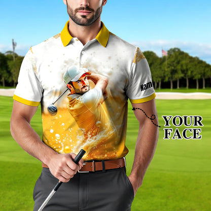 HomyGifts Men's Customized Face Artistic Golf Polo Shirt, Beer pattern Design, Special Gift for Beer & Golf Lovers, Summer Party Outfit, Unique Gift for Men Style 13