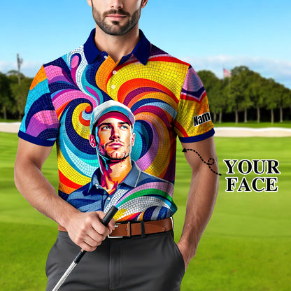 Personalized Mosaic Portrait Polo — Custom Face Mosaic Art Style Shirt Style 2