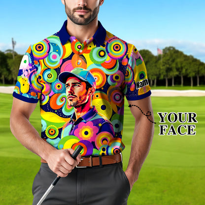 HomyGifts Custom Face Polo Shirt – Personalized Abstract Geometric Art Photo Shirt, Unique Gift for Him & Her