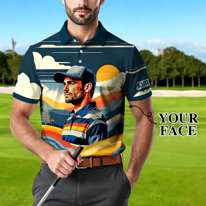 Custom Vintage Americana Golf Polo with Your Face - Retro Personalized Gift for Men Style 5