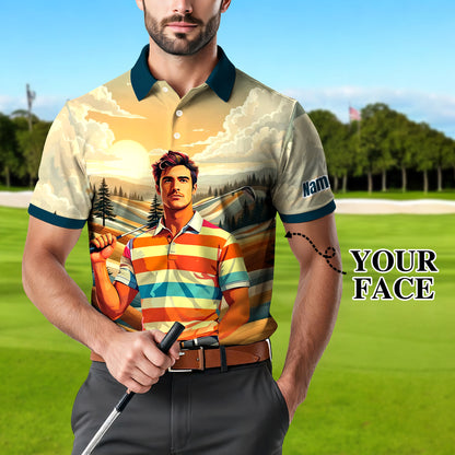Custom Vintage Americana Golf Polo with Your Face - Retro Personalized Gift for Men Style 8