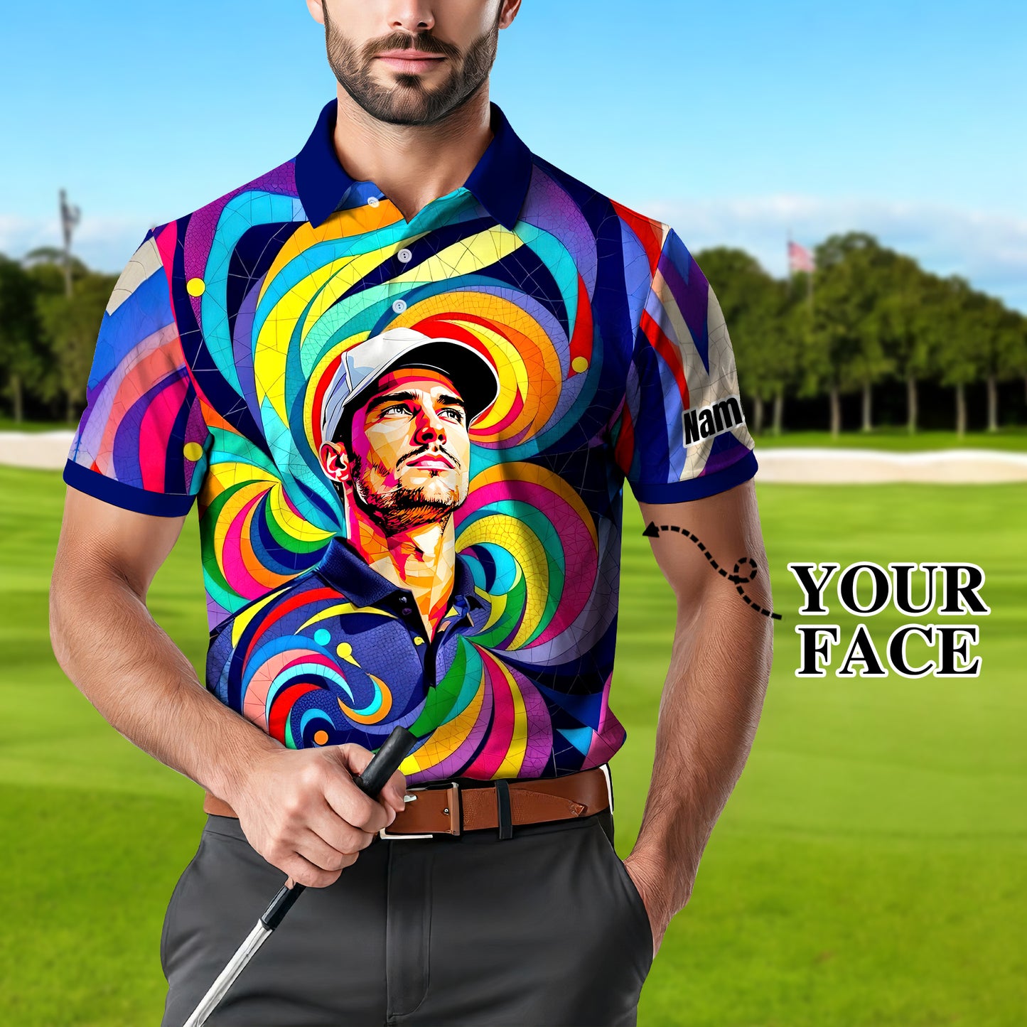 Personalized Mosaic Portrait Polo — Custom Face Mosaic Art Style Shirt Style 11