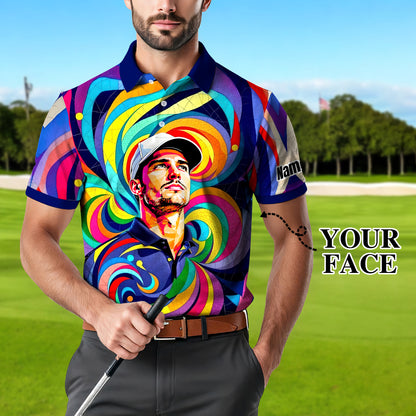 Personalized Mosaic Portrait Polo — Custom Face Mosaic Art Style Shirt Style 11