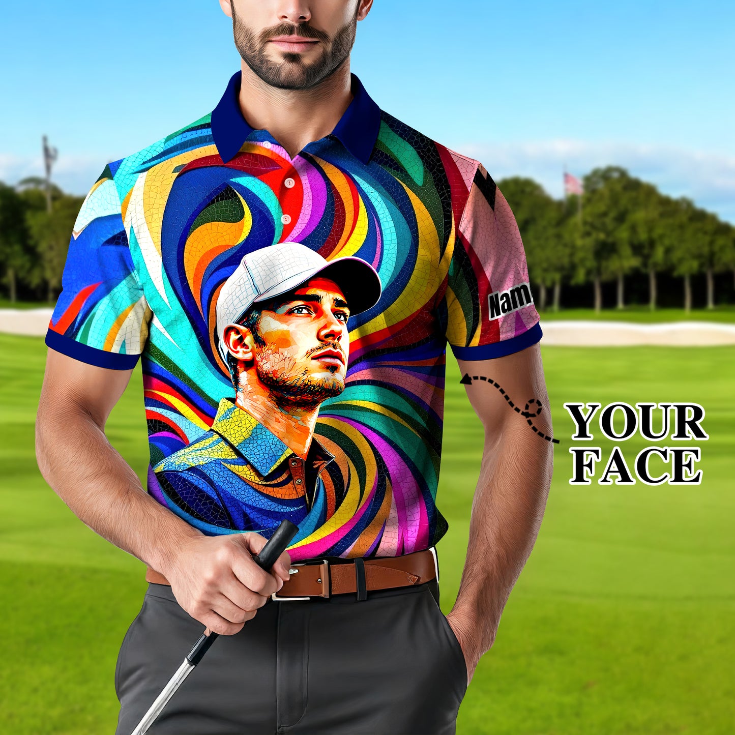 Personalized Mosaic Portrait Polo — Custom Face Mosaic Art Style Shirt Style 1