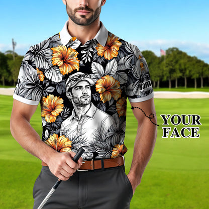 Custom Face Tropical Floral Polo Shirt – Personalized Summer Shirt, Fun Beach Vacation Gift, Unique Tropical Party Outfit Style 4