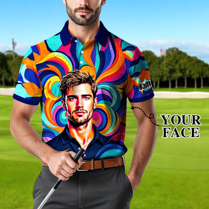 Personalized Mosaic Portrait Polo — Custom Face Mosaic Art Style Shirt Style 10