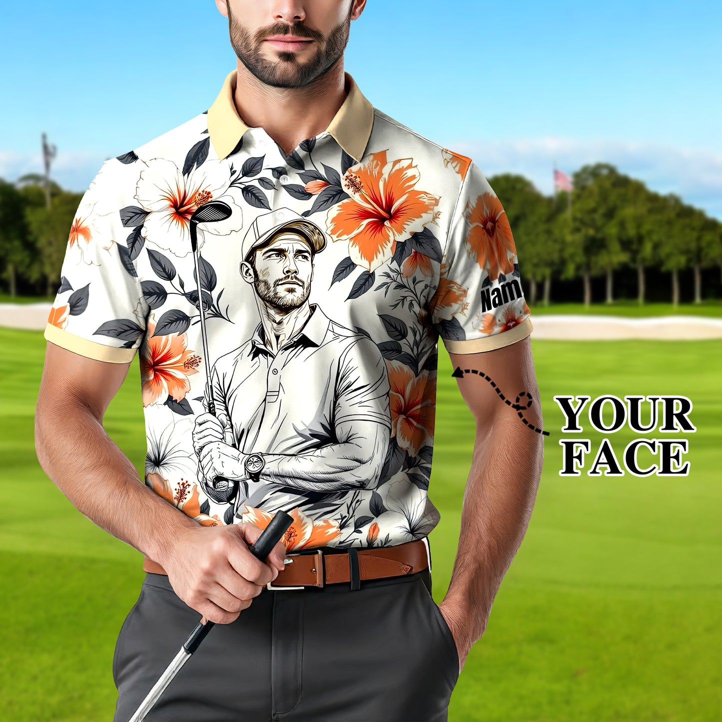 Custom Face Tropical Floral Polo Shirt – Personalized Summer Shirt, Fun Beach Vacation Gift, Unique Tropical Party Outfit Style 6