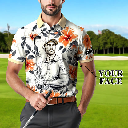 Custom Face Tropical Floral Polo Shirt – Personalized Summer Shirt, Fun Beach Vacation Gift, Unique Tropical Party Outfit Style 6