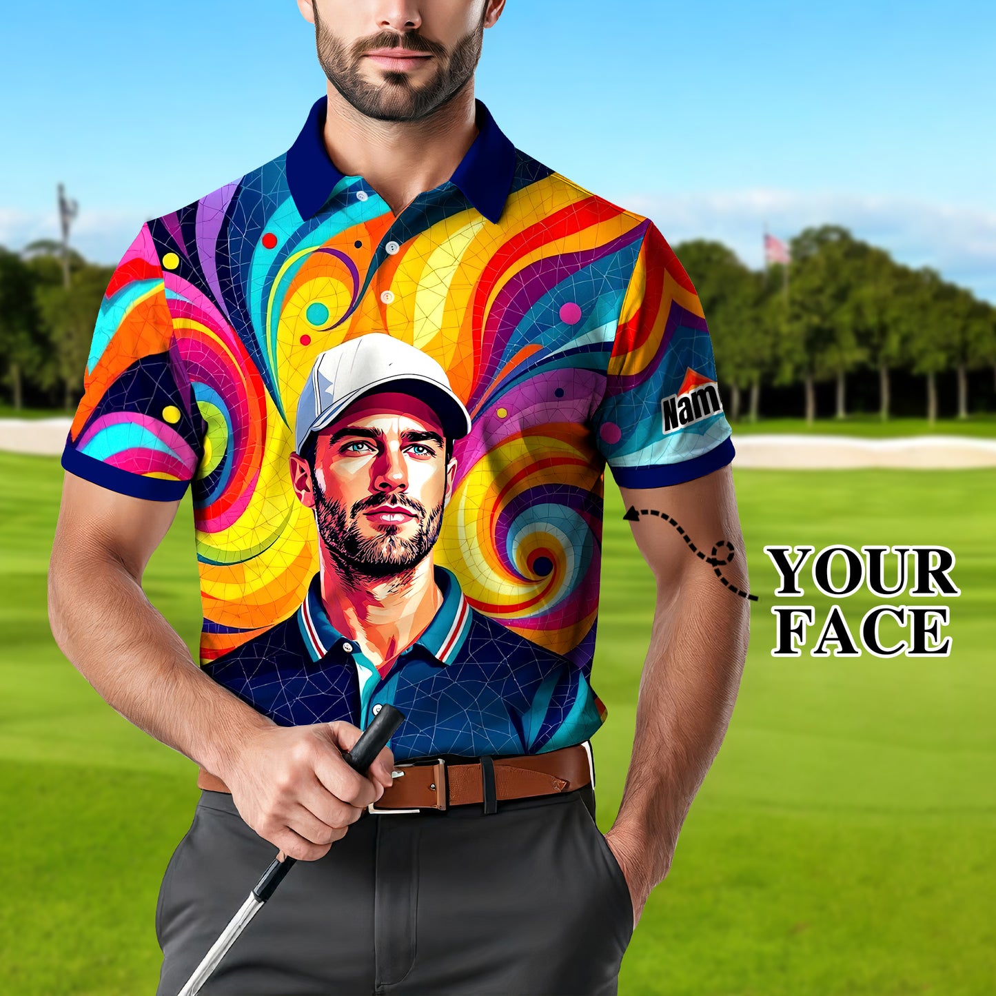 Personalized Mosaic Portrait Polo — Custom Face Mosaic Art Style Shirt Style 18