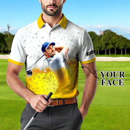 HomyGifts Men's Customized Face Artistic Golf Polo Shirt, Beer pattern Design, Special Gift for Beer & Golf Lovers, Summer Party Outfit, Unique Gift for Men Style 10