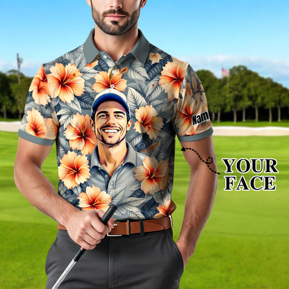 Custom Face Tropical Floral Polo Shirt – Personalized Summer Shirt, Fun Beach Vacation Gift, Unique Tropical Party Outfit Style 7