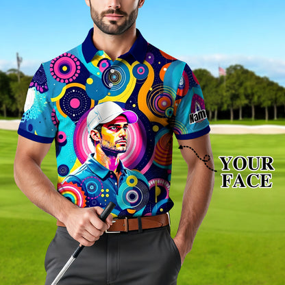 HomyGifts Custom Face Polo Shirt – Personalized Abstract Geometric Art Photo Shirt, Unique Gift for Him & Her