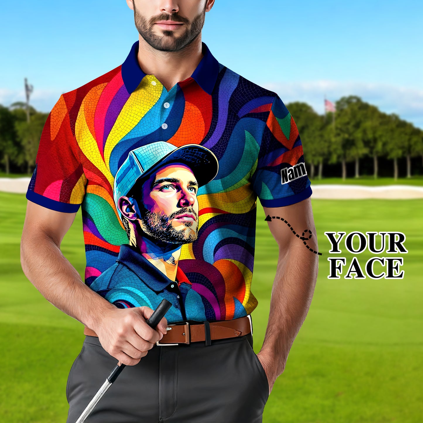 Personalized Mosaic Portrait Polo — Custom Face Mosaic Art Style Shirt Style 5
