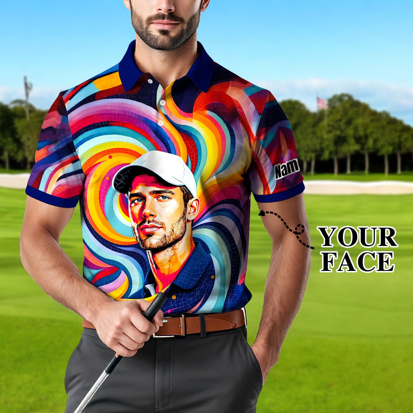 Personalized Mosaic Portrait Polo — Custom Face Mosaic Art Style Shirt Style 6