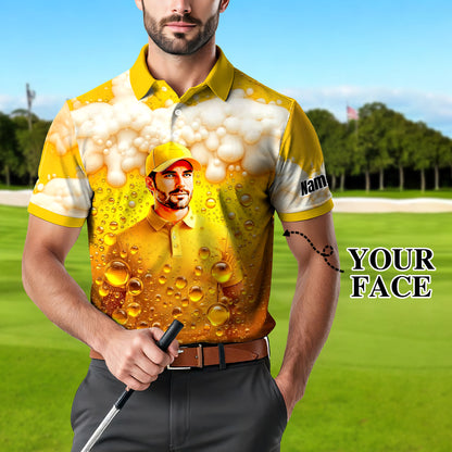 HomyGifts Men's Customized Face Artistic Golf Polo Shirt, Beer pattern Design, Special Gift for Beer & Golf Lovers, Summer Party Outfit, Unique Gift for Men Style 5