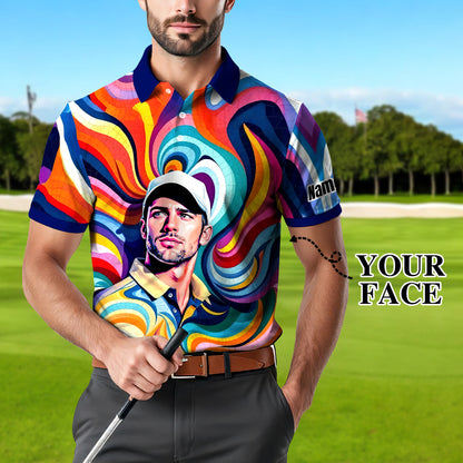 Personalized Mosaic Portrait Polo — Custom Face Mosaic Art Style Shirt Style 4
