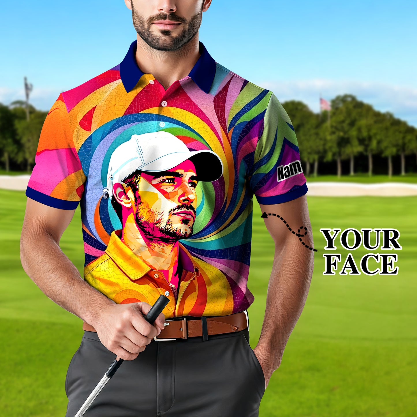 Personalized Mosaic Portrait Polo — Custom Face Mosaic Art Style Shirt Style 16
