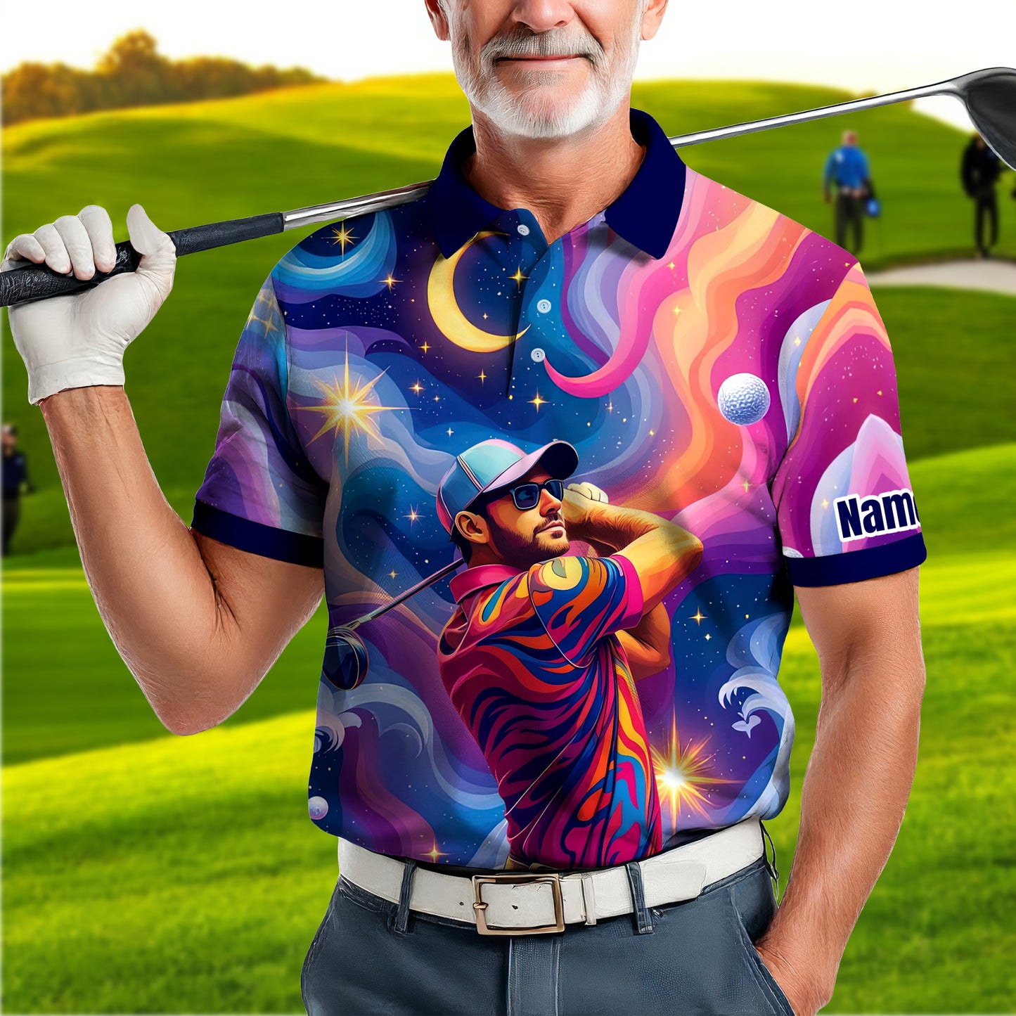 HomyGifts Men's Customized Face Artistic Golf Polo Shirt, Mosaic Art Style, Unique Personalized Golf Polo For Men Style 2