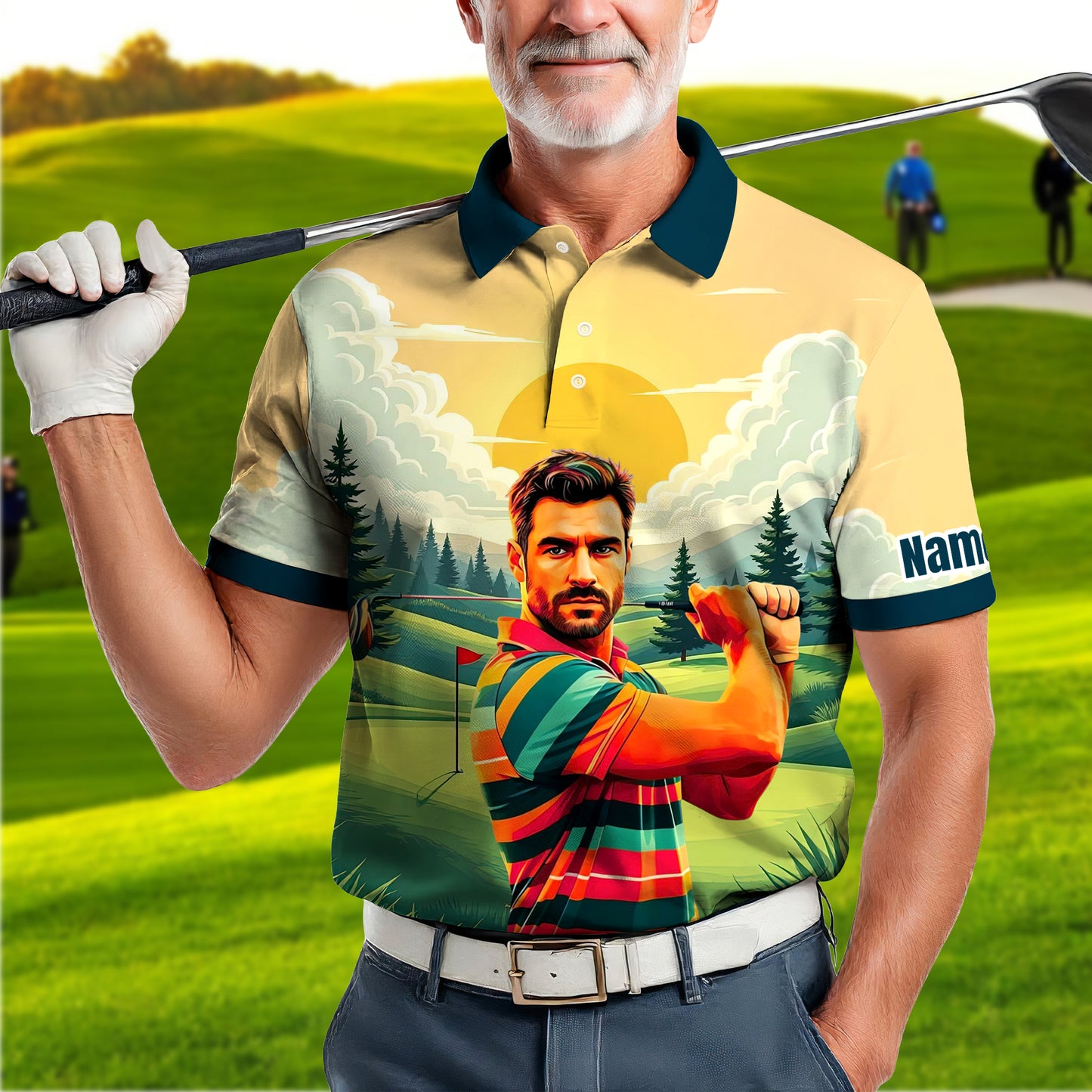 Custom Vintage Americana Golf Polo with Your Face - Retro Personalized Gift for Men Style 10