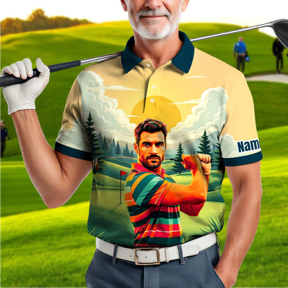 Custom Vintage Americana Golf Polo with Your Face - Retro Personalized Gift for Men Style 10