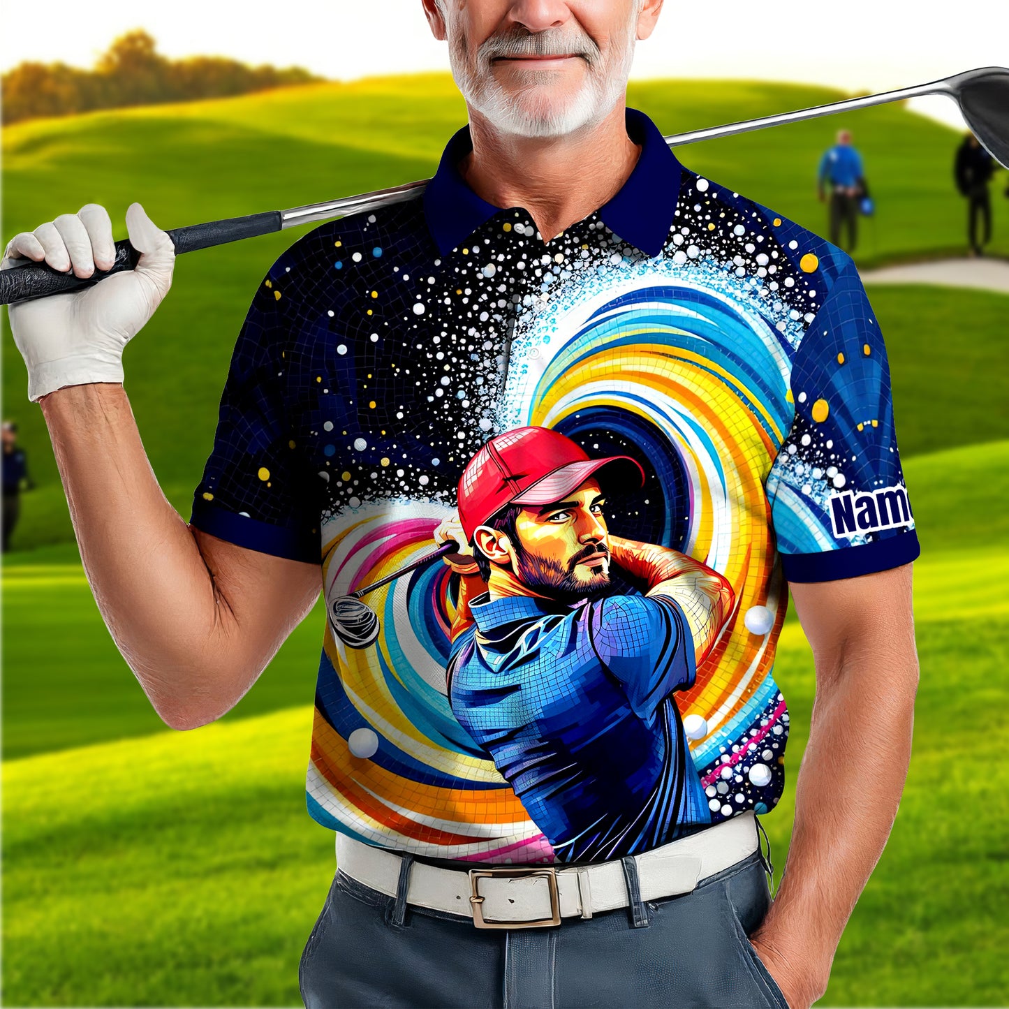 HomyGifts Men's Customized Face Artistic Golf Polo Shirt, Mosaic Art Style, Unique Personalized Golf Polo For Men Style 19