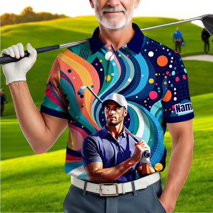 HomyGifts Men's Customized Face Artistic Golf Polo Shirt, Mosaic Art Style, Unique Personalized Golf Polo For Men Style 16