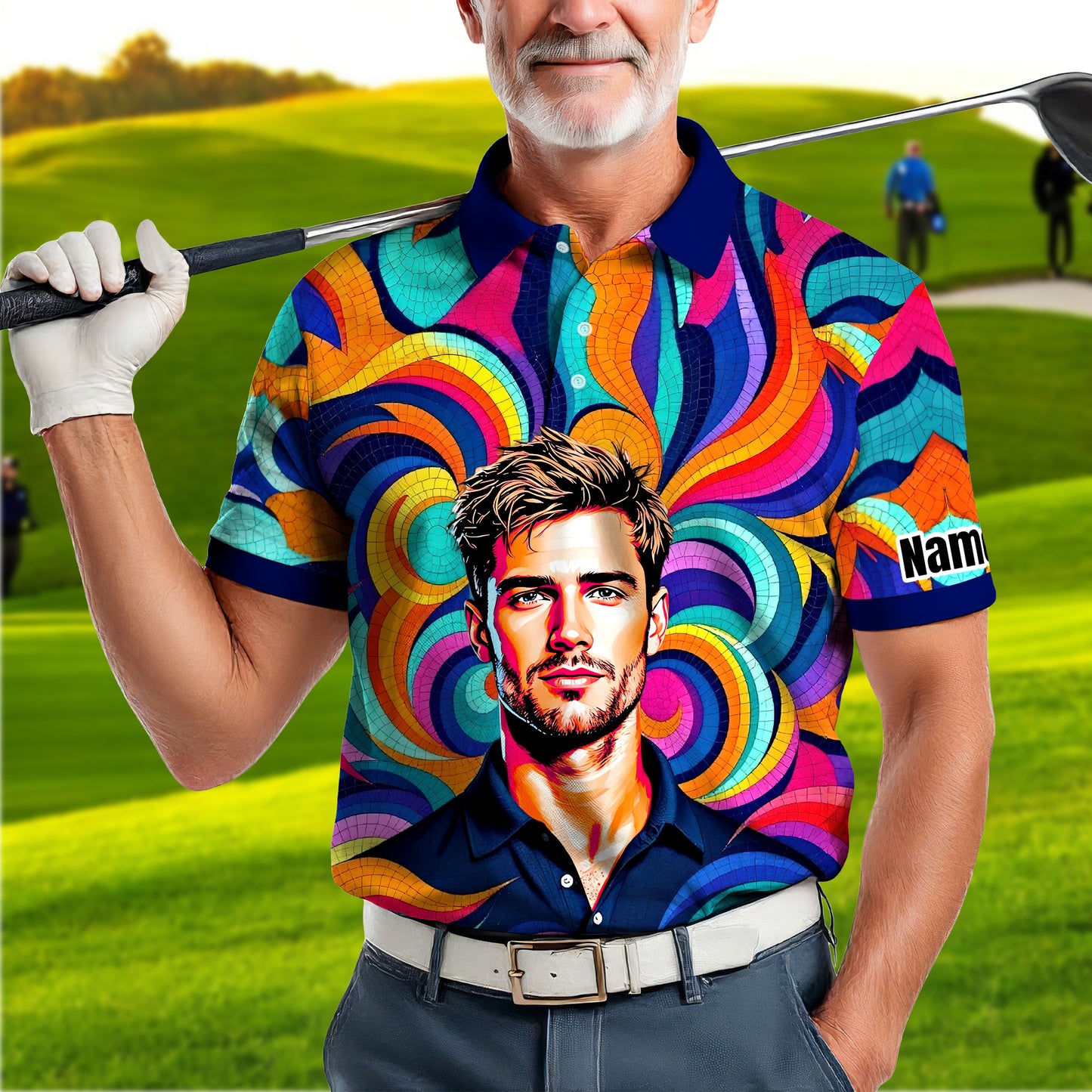 Personalized Mosaic Portrait Polo — Custom Face Mosaic Art Style Shirt Style 10