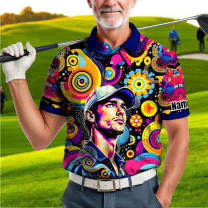 HomyGifts Custom Face Polo Shirt – Personalized Abstract Geometric Art Photo Shirt, Unique Gift for Him & Her