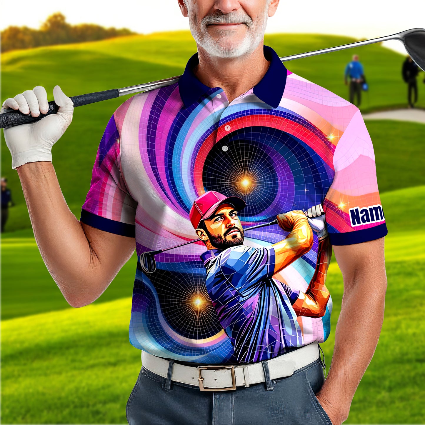 HomyGifts Men's Customized Face Artistic Golf Polo Shirt, Mosaic Art Style, Unique Personalized Golf Polo For Men