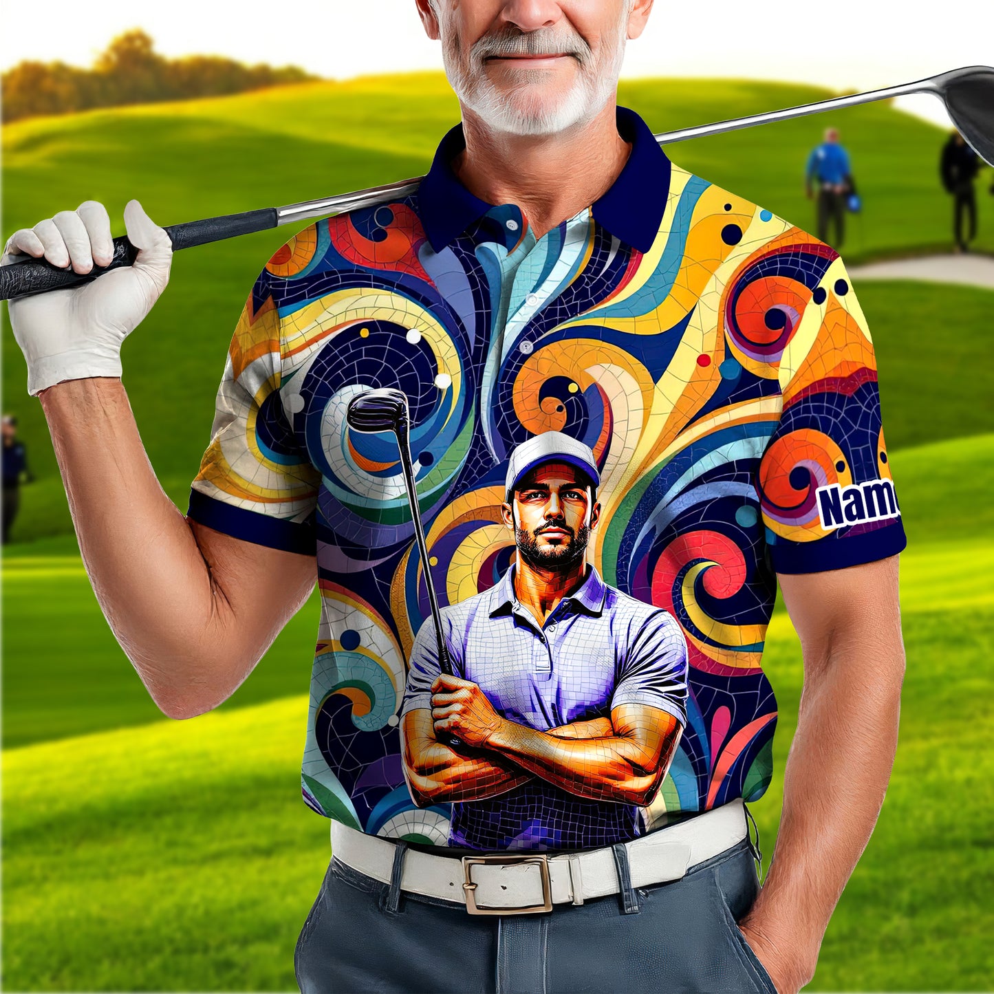 HomyGifts Men's Customized Face Artistic Golf Polo Shirt, Mosaic Art Style, Unique Personalized Golf Polo For Men Style 10