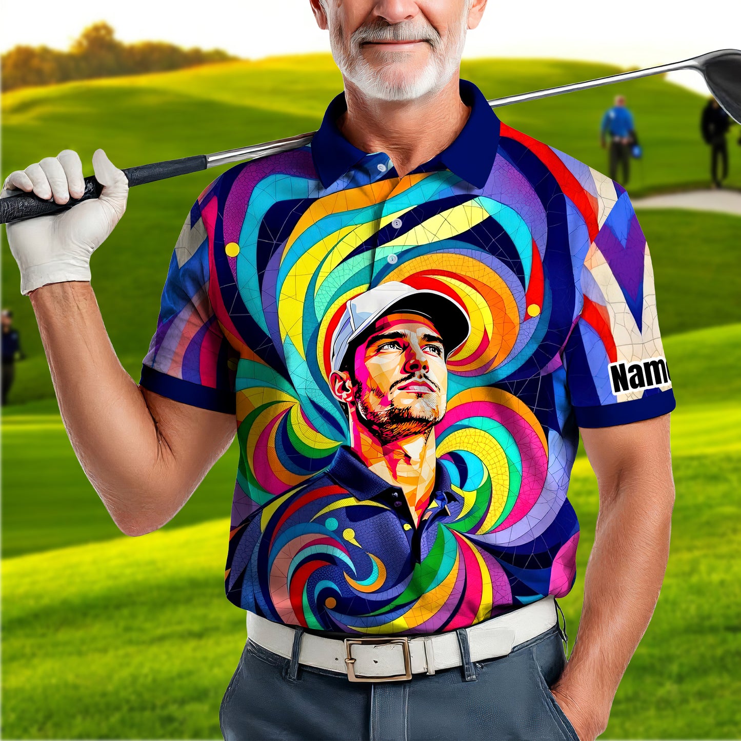 Personalized Mosaic Portrait Polo — Custom Face Mosaic Art Style Shirt Style 11