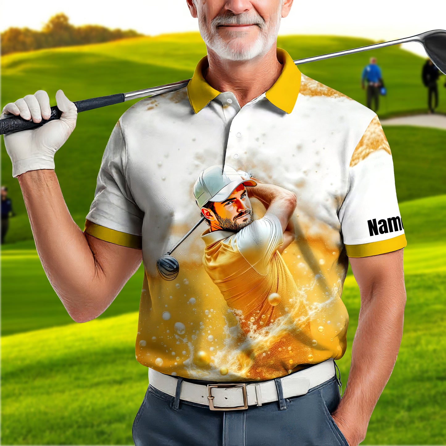 HomyGifts Men's Customized Face Artistic Golf Polo Shirt, Beer pattern Design, Special Gift for Beer & Golf Lovers, Summer Party Outfit, Unique Gift for Men Style 13