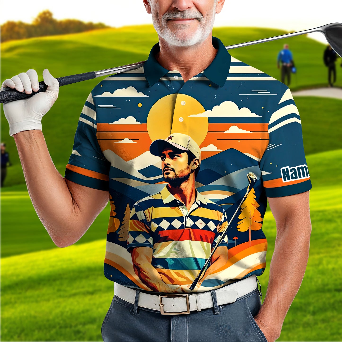Custom Vintage Americana Golf Polo with Your Face - Retro Personalized Gift for Men Style 6