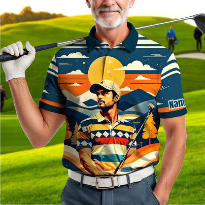 Custom Vintage Americana Golf Polo with Your Face - Retro Personalized Gift for Men Style 6