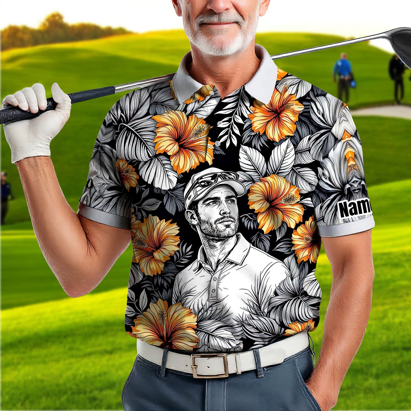 Custom Face Tropical Floral Polo Shirt – Personalized Summer Shirt, Fun Beach Vacation Gift, Unique Tropical Party Outfit Style 4