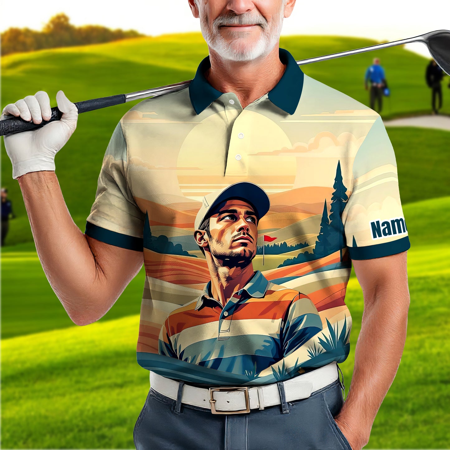 Custom Vintage Americana Golf Polo with Your Face - Retro Personalized Gift for Men Style 1