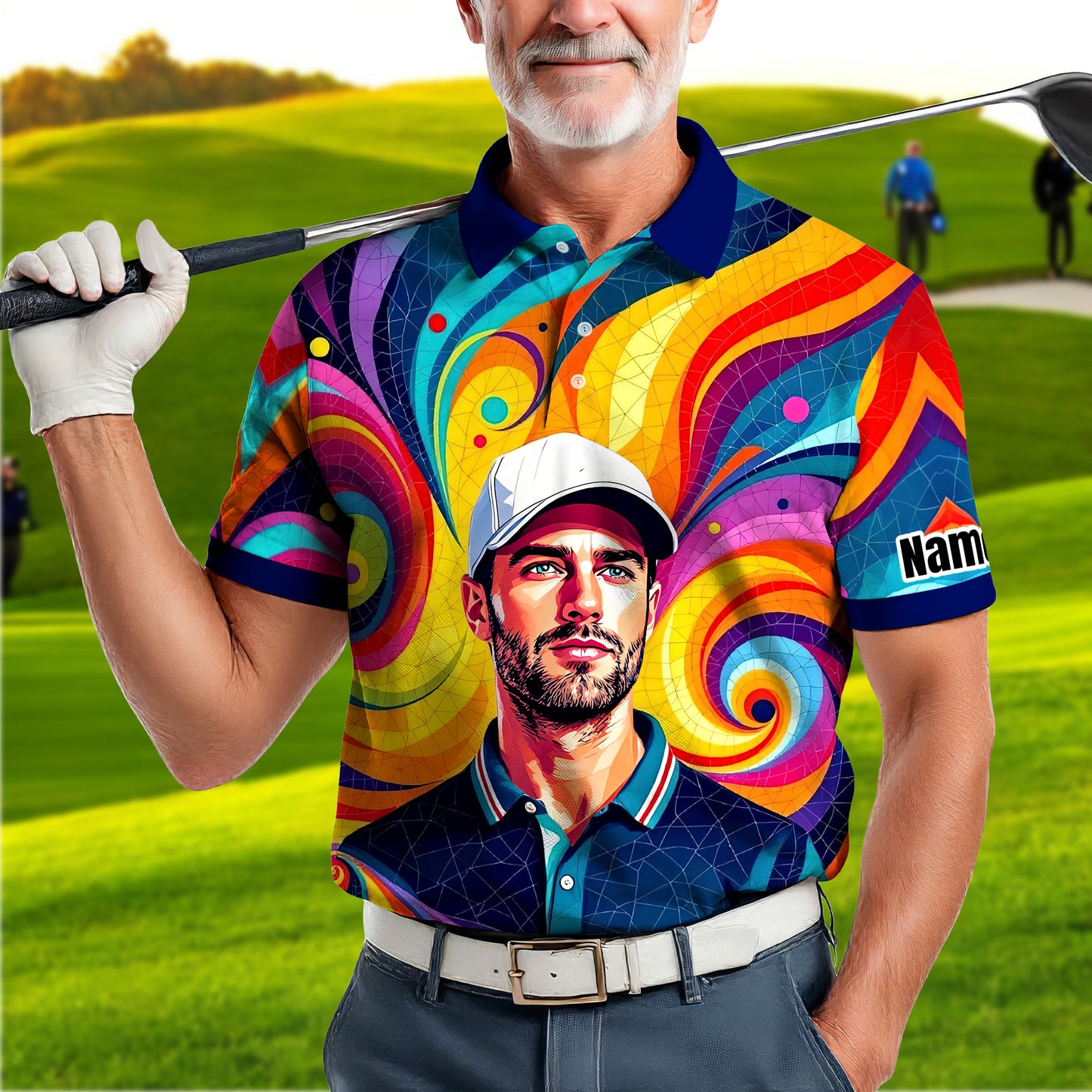 Personalized Mosaic Portrait Polo — Custom Face Mosaic Art Style Shirt Style 18