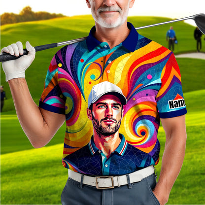 Personalized Mosaic Portrait Polo — Custom Face Mosaic Art Style Shirt Style 18