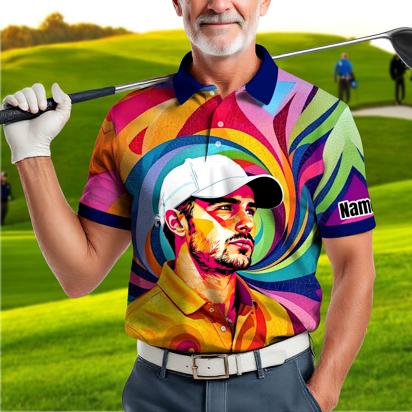 Personalized Mosaic Portrait Polo — Custom Face Mosaic Art Style Shirt Style 16