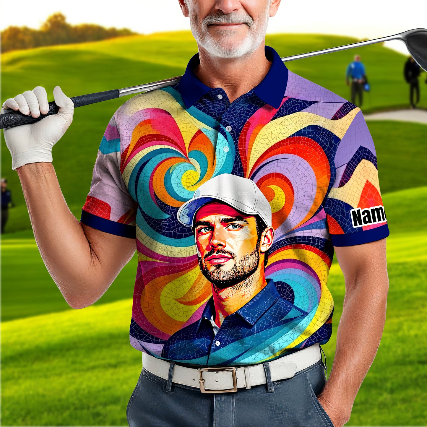 Personalized Mosaic Portrait Polo — Custom Face Mosaic Art Style Shirt Style 12