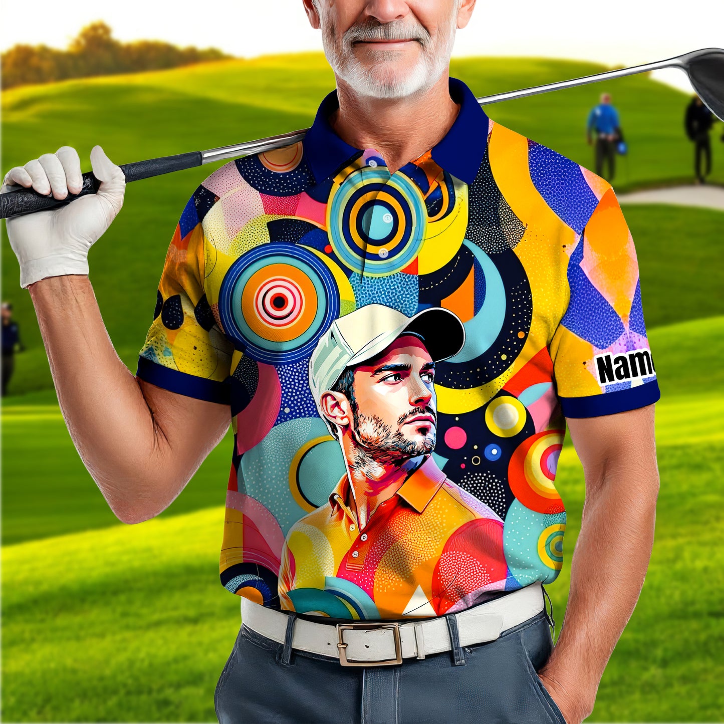 HomyGifts Custom Face Polo Shirt – Personalized Abstract Geometric Art Photo Shirt, Unique Gift for Him & Her
