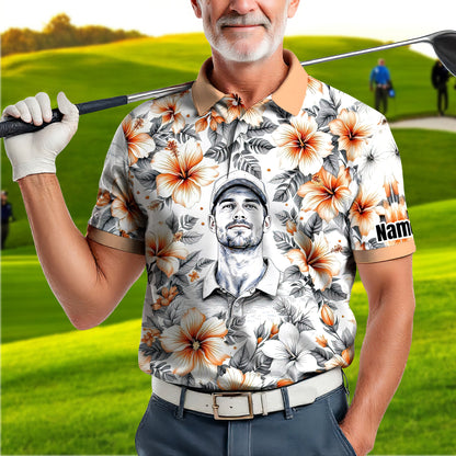 Custom Face Tropical Floral Polo Shirt – Personalized Summer Shirt, Fun Beach Vacation Gift, Unique Tropical Party Outfit Style 1