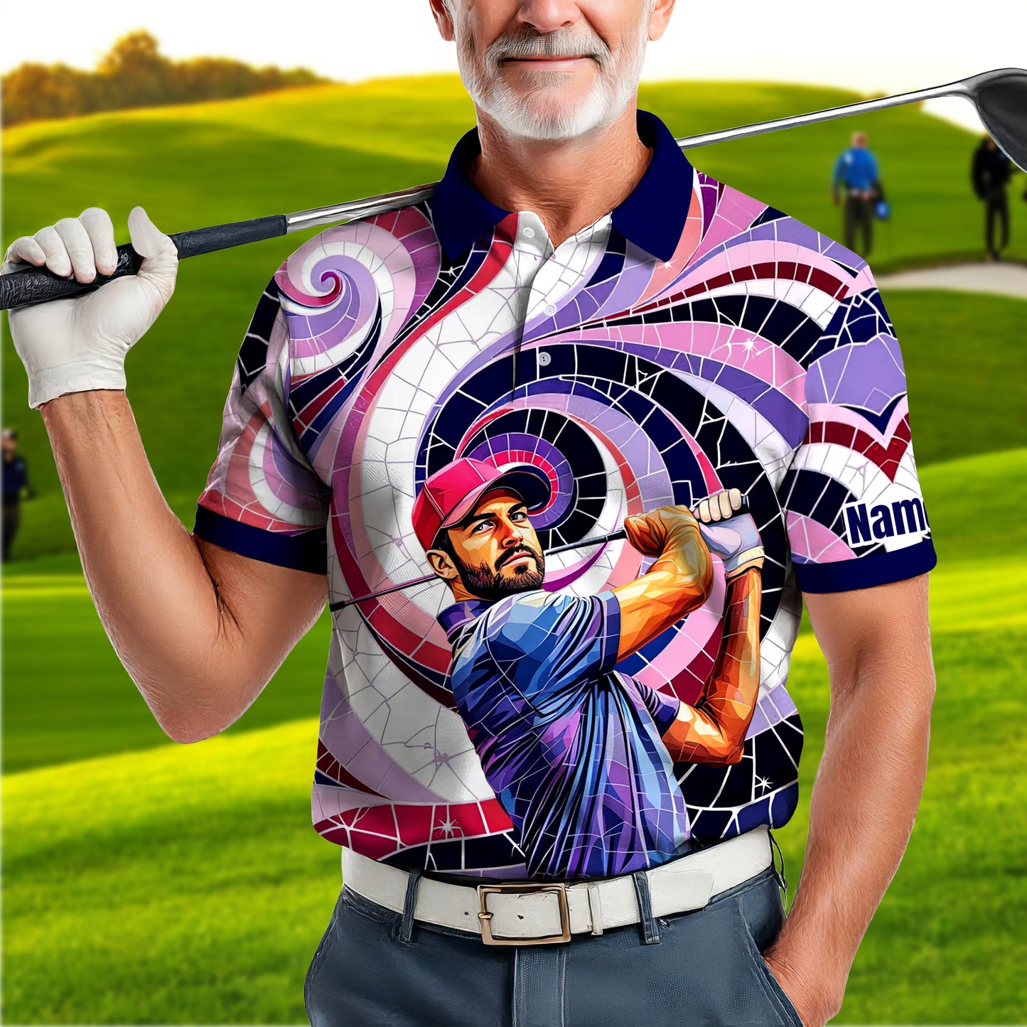 HomyGifts Men's Customized Face Artistic Golf Polo Shirt, Mosaic Art Style, Unique Personalized Golf Polo For Men Style 7